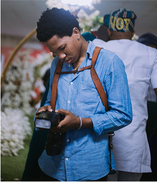 Photographer reviewing shot during event